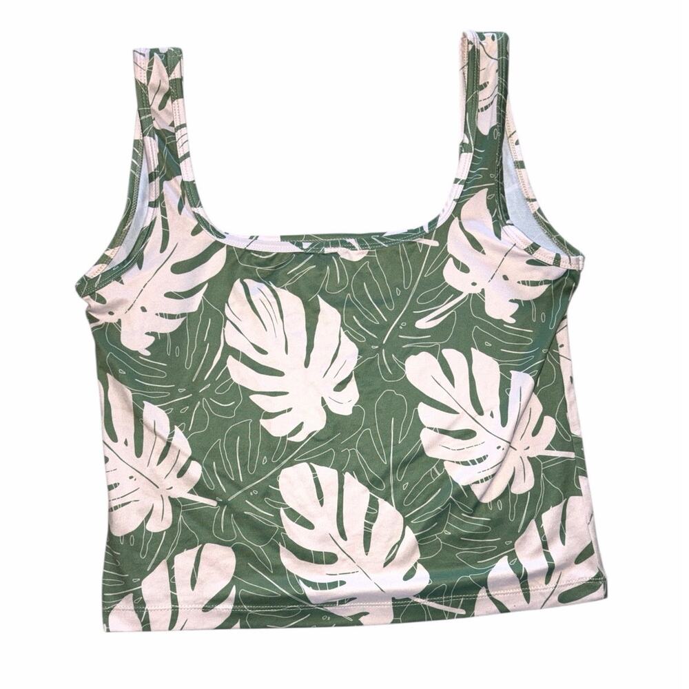 Hamakua White Palm Green Crop Tank size XL
